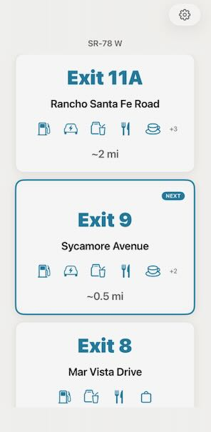 Live driving view with next exit highlighted