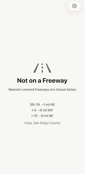 Off-freeway screen showing nearby covered freeways