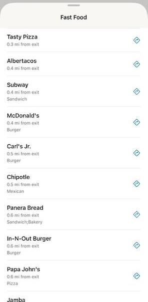 Service detail showing restaurants near exit